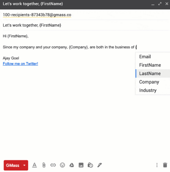 GMass email personalization features