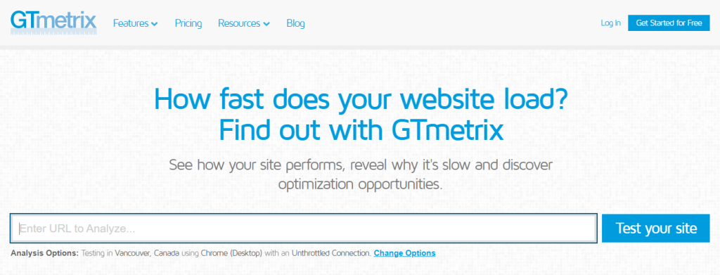 GTMetrix Home Page