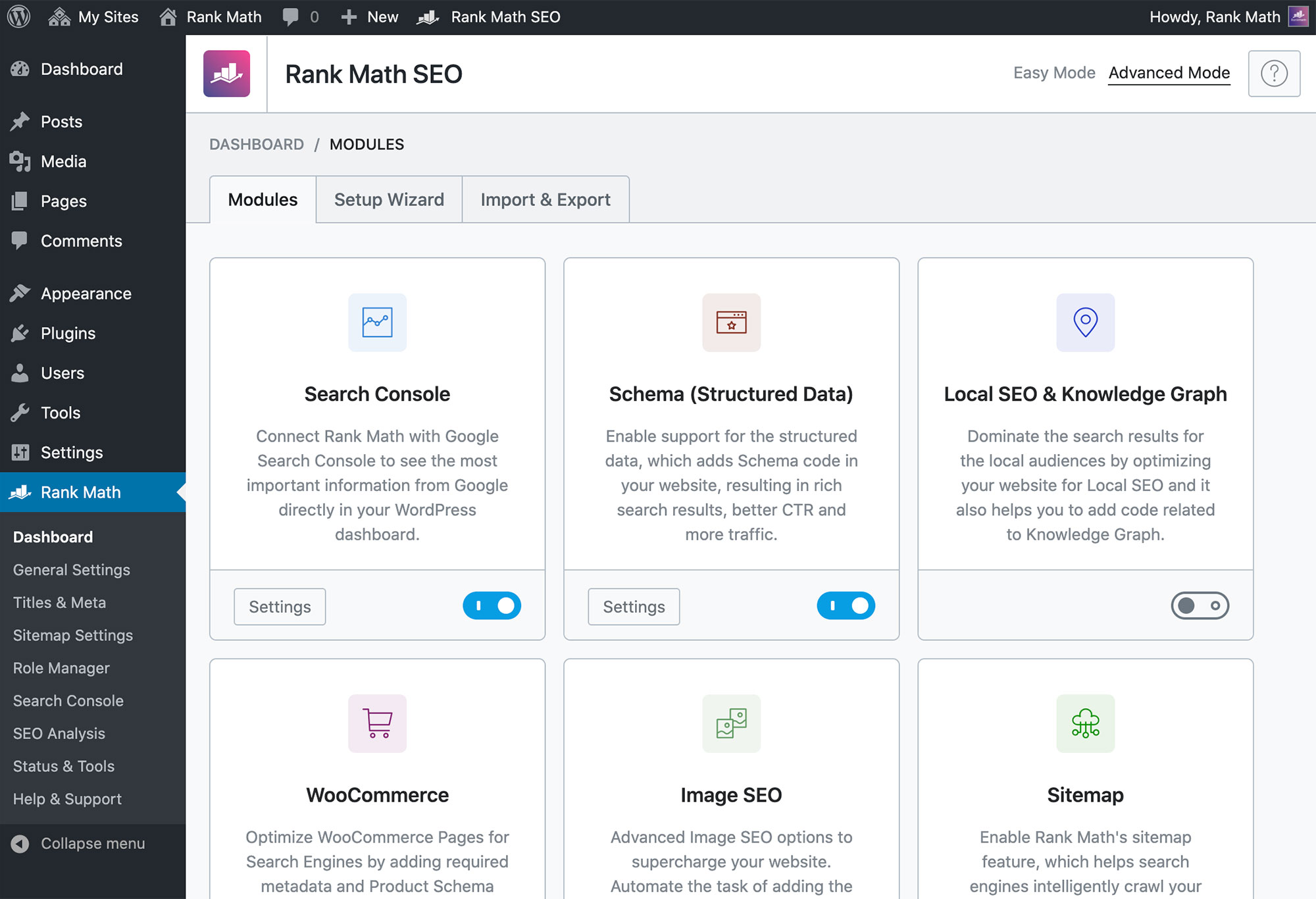 Rank Math WordPress SEO Plugins Dashboard