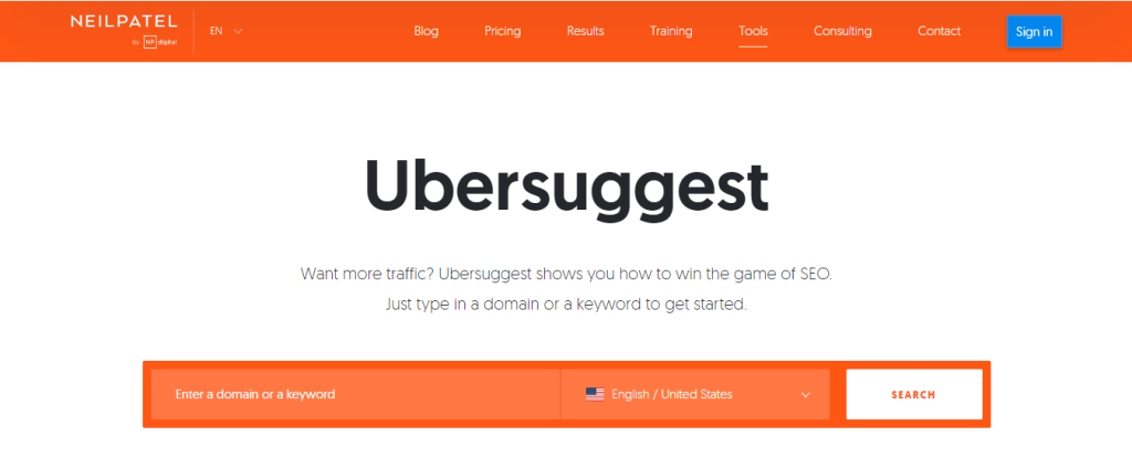 Ubersuggest by Neil Patel - free seo tools