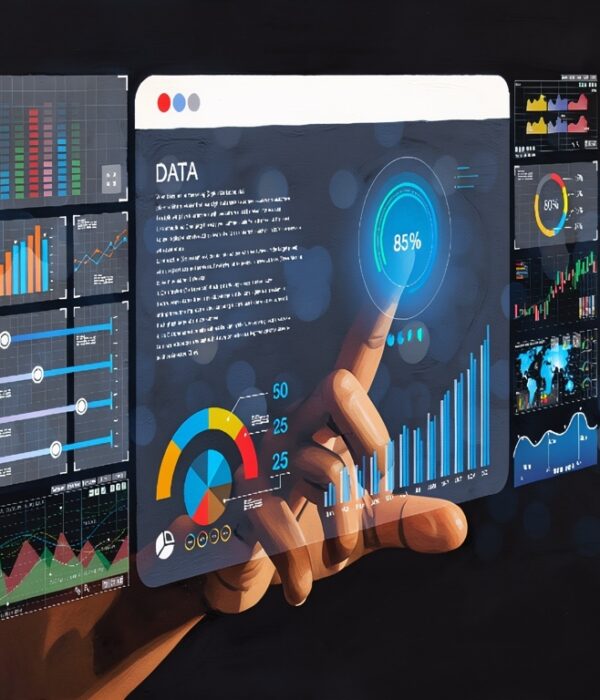 Data analyst working on business analytics CDP dashboard with charts, with KPI and metrics connected to the database for technology finance, operations, sales, marketing